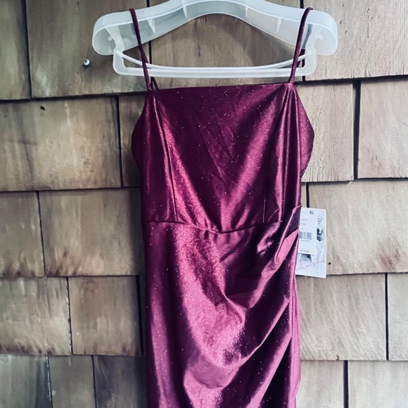 Honey and Rosie Junior M Glitter Pleated Side Slit Long Cherry Strap Dress - Picture 7 of 17